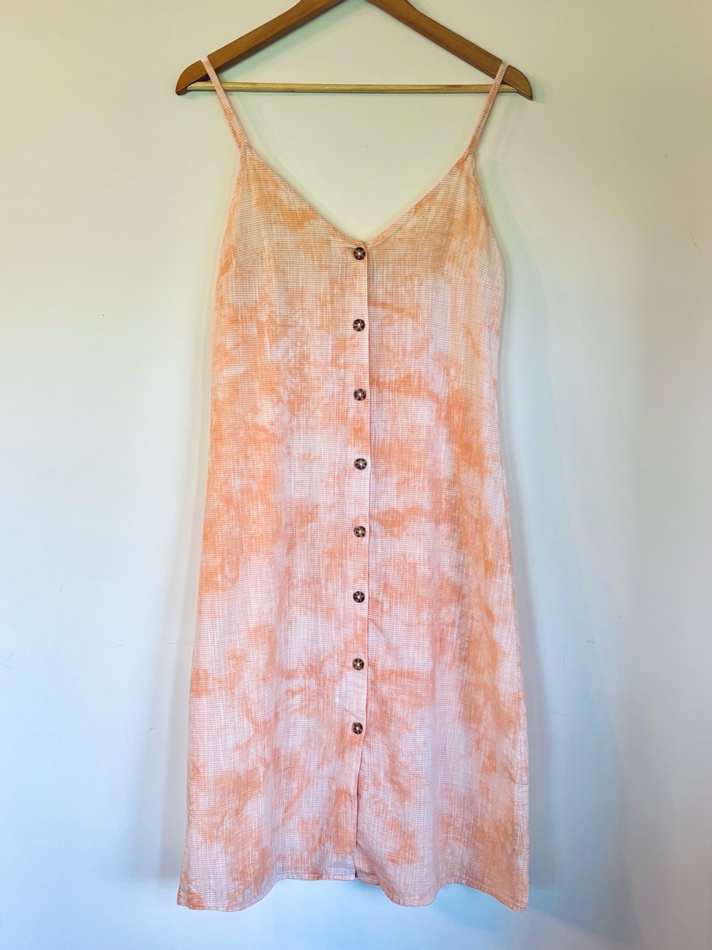 Roxy Peach/Orange Tie-Dye Button-Front Slip Dress NWOT